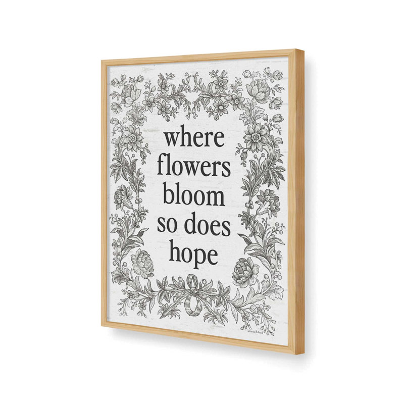 «Where Flowers Bloom», reproduction d'art avec lettres et lignes, L 30 x H 40, Tanné, Impression encadrée