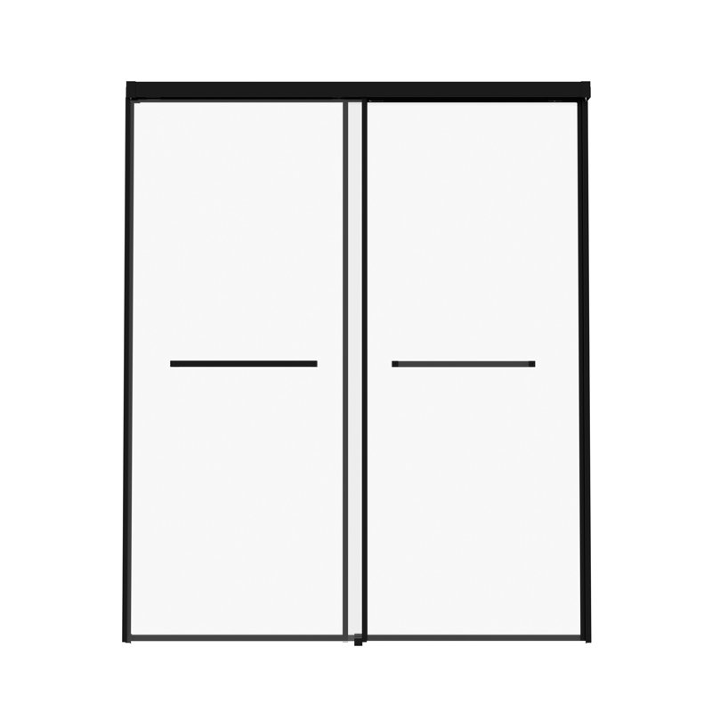 60 In. W X H Double Sliding Shower Door, Semi - , Matte Black, Tempered Glass, Keeps Bathroom Organized Leak Proof Design
