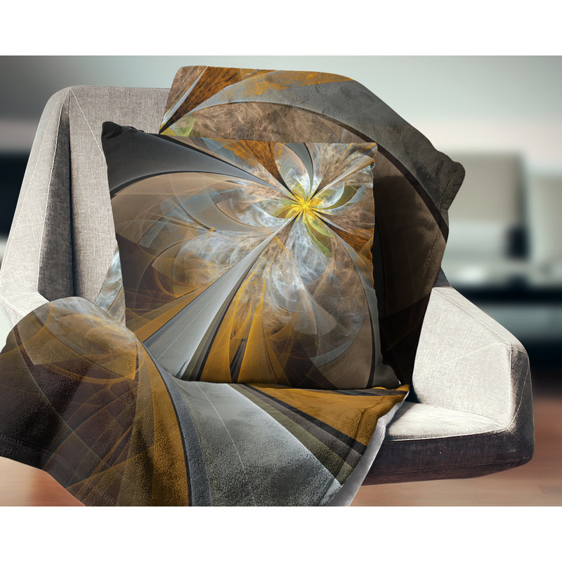 Symétrique fleur jaune fractal - coussin imprimé floral, 16 po x 1 po, Coussin décoratif
