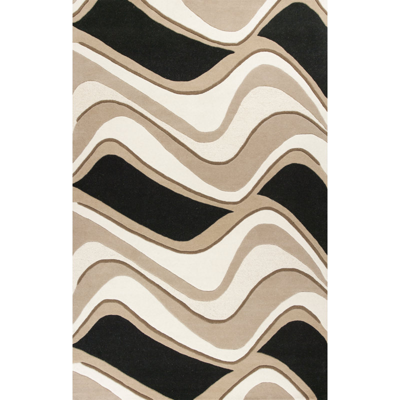 Tapis touffeté à la main Courtney, Noir / Beige, Rectangle de 5 pi x 8 pi