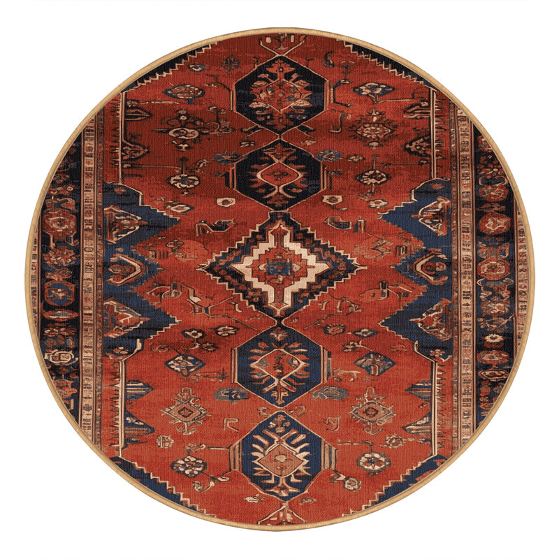 Machine Washable Persian Brown Area Rug, Round 6'