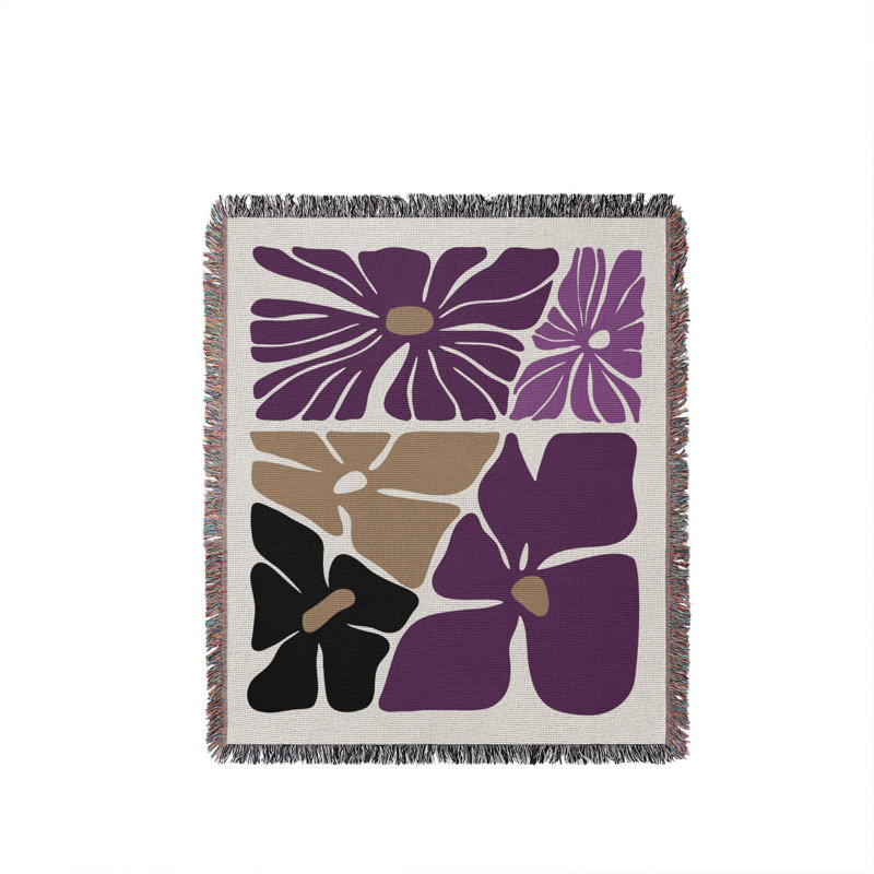 Roni Floral Cotton Throw Blanket, 50x60, Purple