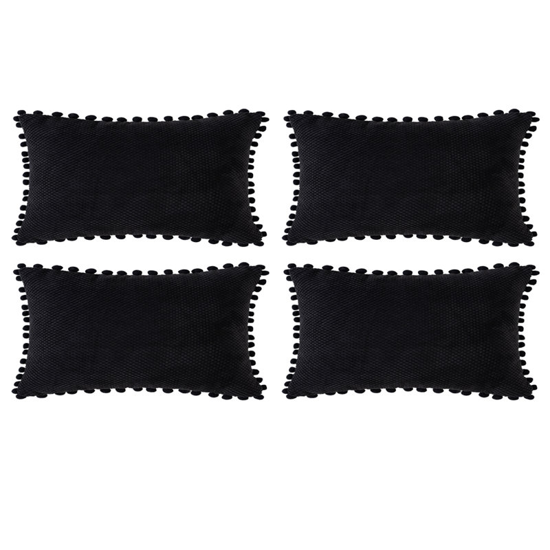  Coussin Pom-Poms, Housse de coussin seulement - sans coussin, Noir