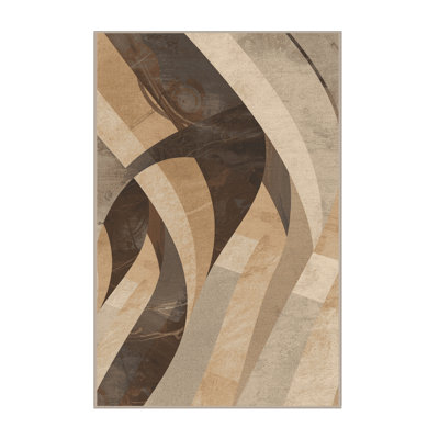 Machine Washable Pandelica Alexandria Library Modern Sleek & Chic Modern Arc Rug in Brown – Beige Binding