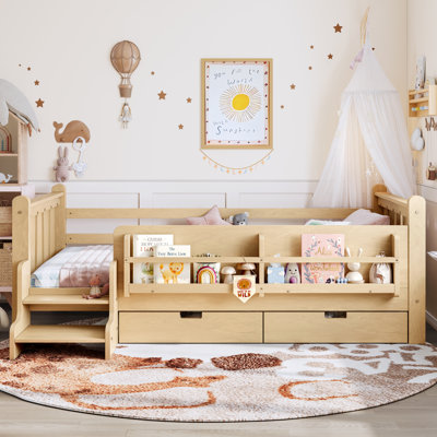 Lit simple en bois compact avec rangement