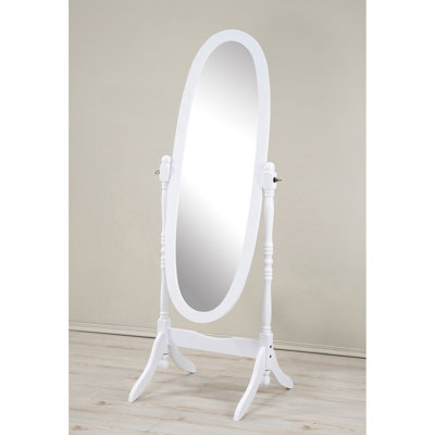 Miroir de style traditionnel, blanc - Miroir ovale allongé avec reflet - Base stable - Cadre en bois robuste