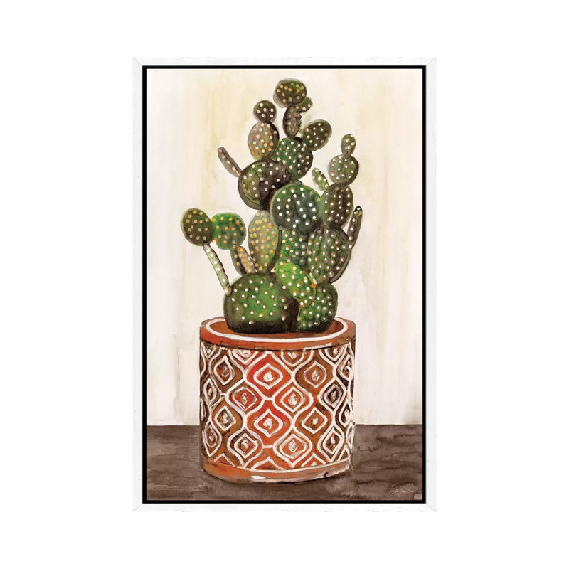 Potted Cactus I - Painting on Canvas, White Floater Framed, 66.04cm H x 45.72cm W x 3.81cm D