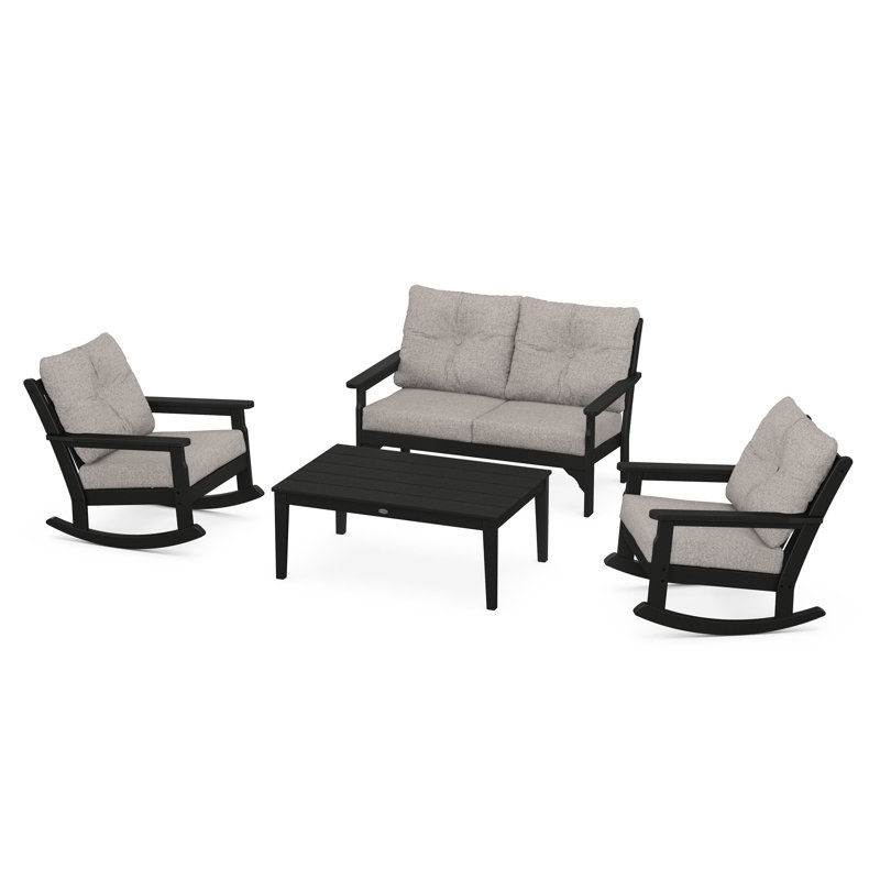 Ensemble de chaises berçantes 4 pièces Vineyard, Noir, Tweed usé