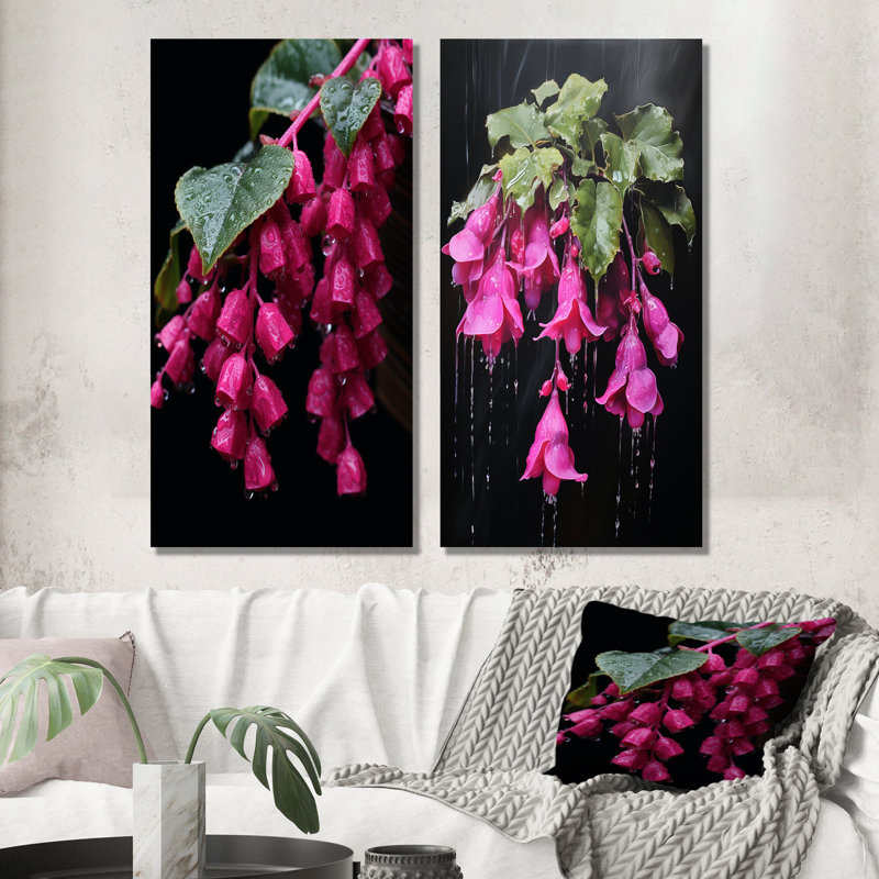 Colibri rose fuchsia I - ensemble de 2 décorations murales en métal rose fuchsia, H 32 po x l 32 po