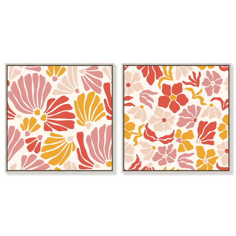 Ensemble de toiles décoratives modernes « Floral Soil and Shell Blooms » par Art Remedy, cadre noir, 30 x 30 cm, Silver Frame