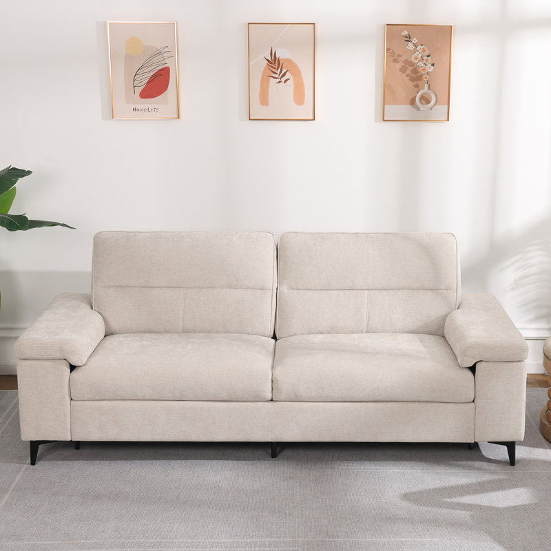 71” Modern Chenille Sofa Adjustable Armrest Couch, Beige
