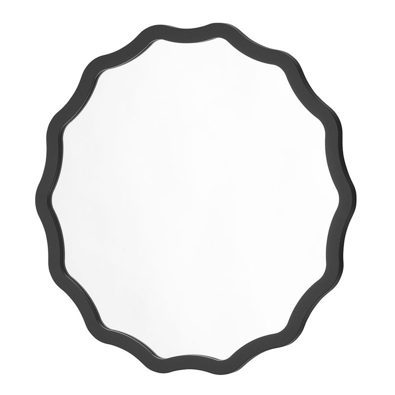 Brexten Flat Wall Mirror, Matte Black, Round/Scalloped/Wavy, 90cm H x 90cm W