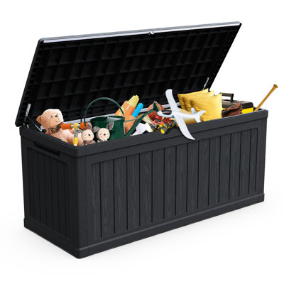 Xxl Deck Storage, 260 Gallon, Black, Waterproof Resin, Lockable, Double - Wall Construction, Ideal For Storing Pool Equipment, Garden Tools, And Can Function As Extra Table Gallon Black Box, , Stores