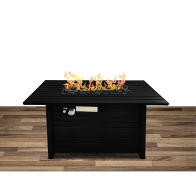Table de foyer d'extérieur au propane / gaz naturel avec couvercle - combustion de 8 heures, 50000, acier, finition noire, acier de jardin extérieur noir et vivant