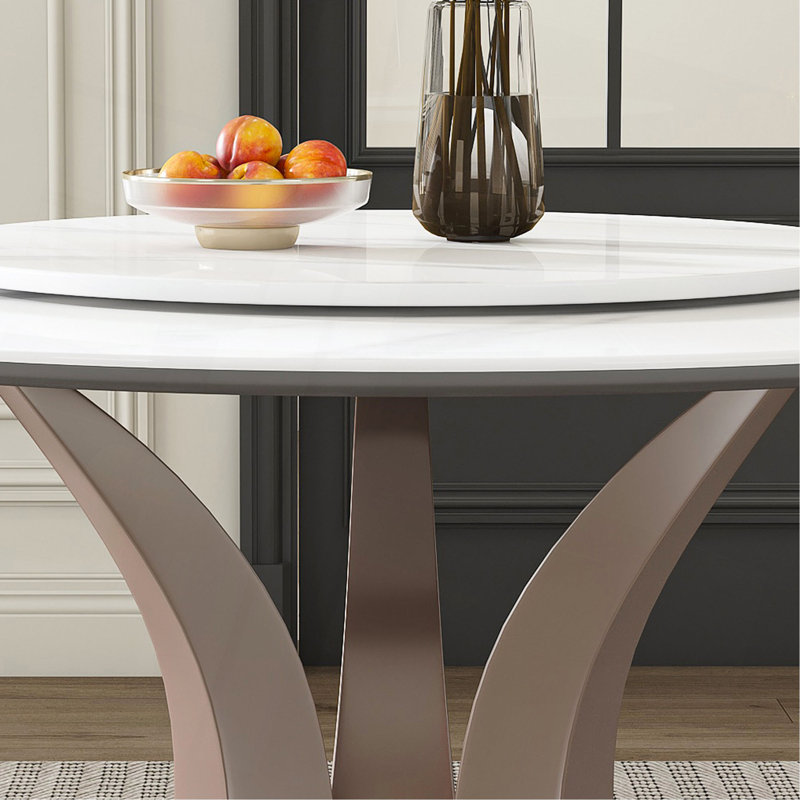 Table de salle à manger ronde de 53 po avec plateau tournant - Plateau en pierre frittée résistant aux rayures et à la chaleur pour la cuisine et le restaurant