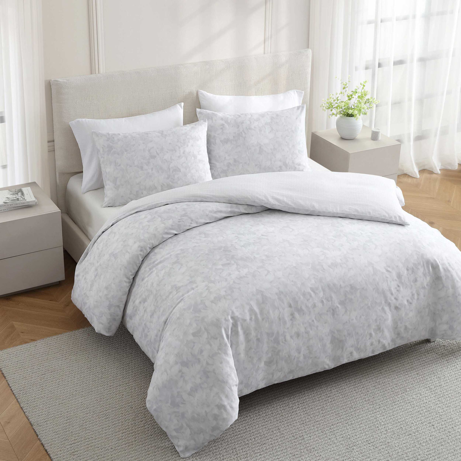 Floral Cotton Duvet Cover Set, King Duvet Cover + 2 King Shams