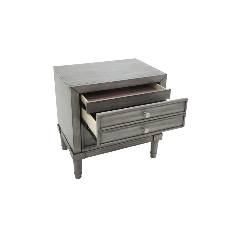 Table de chevet contemporaine en bois massif gris avec poignées épurées et tiroir de rangement caché, l 23,5 po x P 16 po H 24 po, 1 pièce de style transitionnel moderne, tiroirs doublés de feutre, poignée ronde en nickel, pour