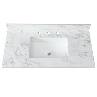 43"X22" Bathroom Vanity Top - Sintered Stone White Enhances Comfort Ceramic Sink Exquisite Exterior Design For Bathrooms