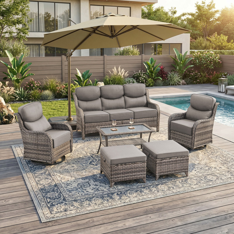 Ensemble de conversation pour patio en osier 6 pièces avec coussins de 6 po Wickes Haven, Gris, Gris
