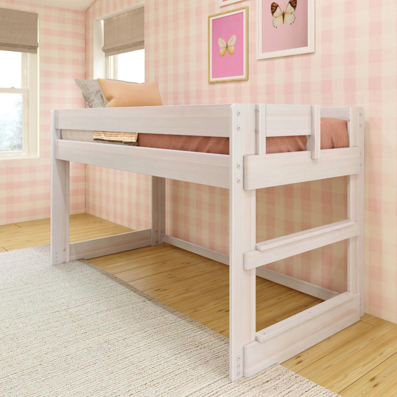  Farmhouse Solid Wood Twin Low Loft Bed, White Wash