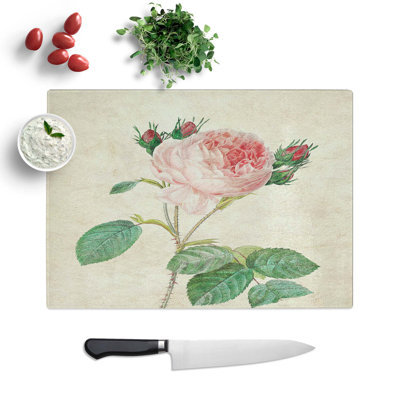 Tempered Glass Cabbage Rose Chopping Board
