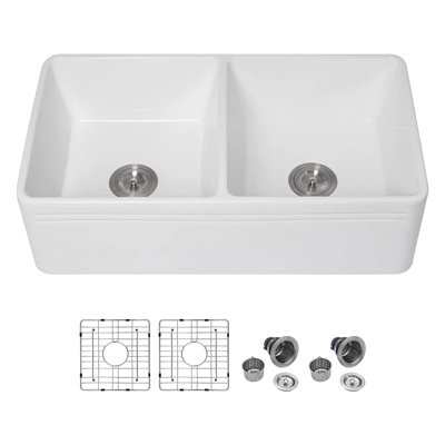 33'' L Double Bowl Ceramic Kitchen Sink