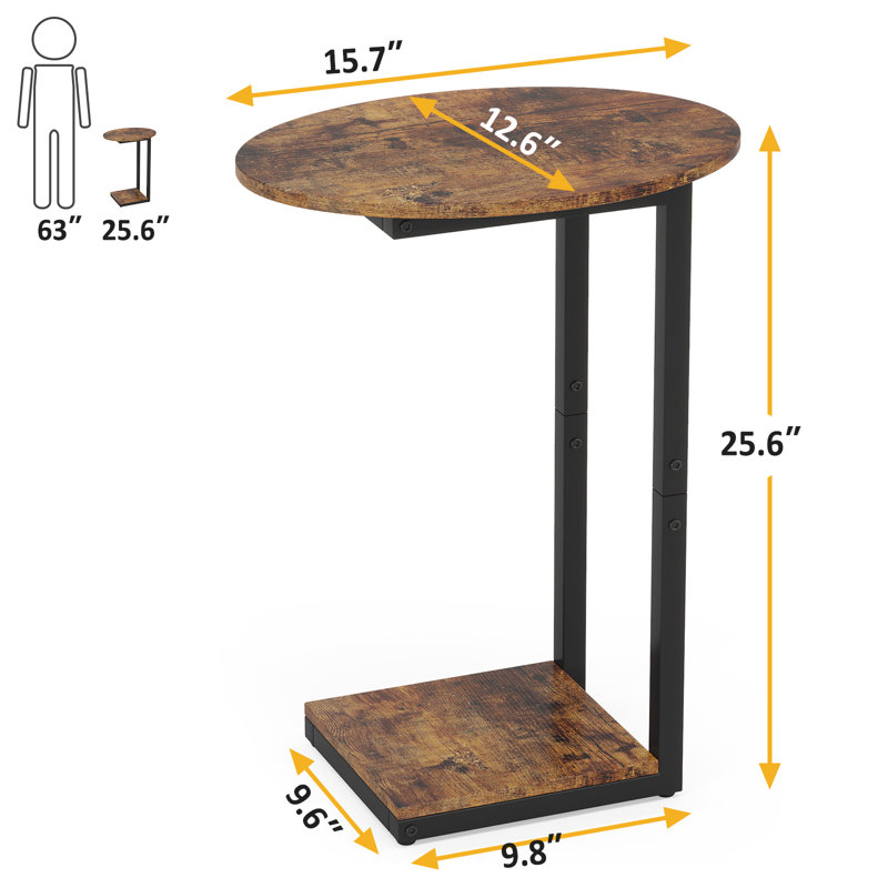 Jadyel 25.6'' tall Tray Top C Table End Table, Oval Table Top Design, Rustic Brown