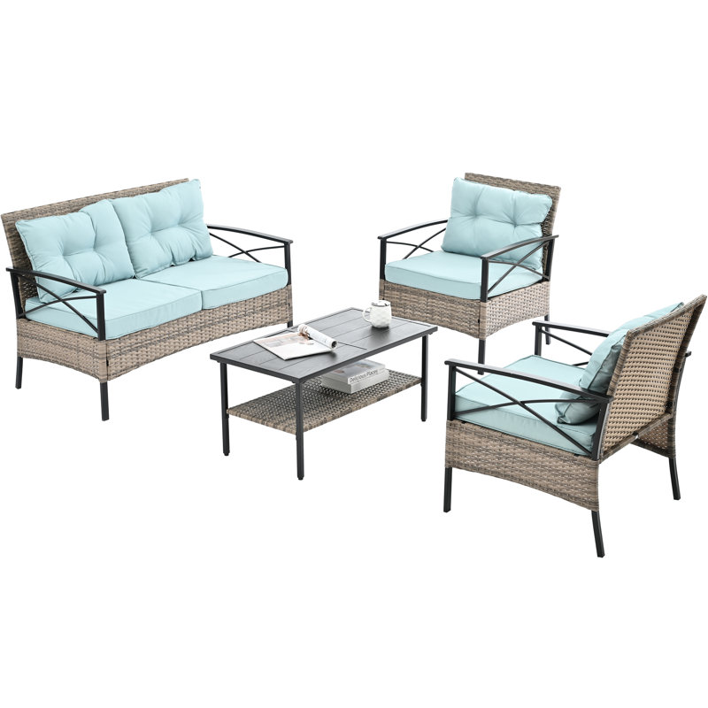 Outdoor Furniture Enticing: Pe With Metal Table & Cushions Garden Lounge : 4 -Protective Layer