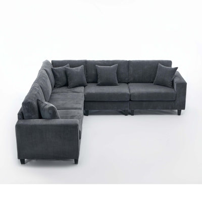 Oversized Modular Sectional Sofa Set,L Shaped Couch,Corduroy ,Upholstered,Deep Seat,,5 Seat,5 Throw pillow and 6 back cushion,Living Room,Apartment