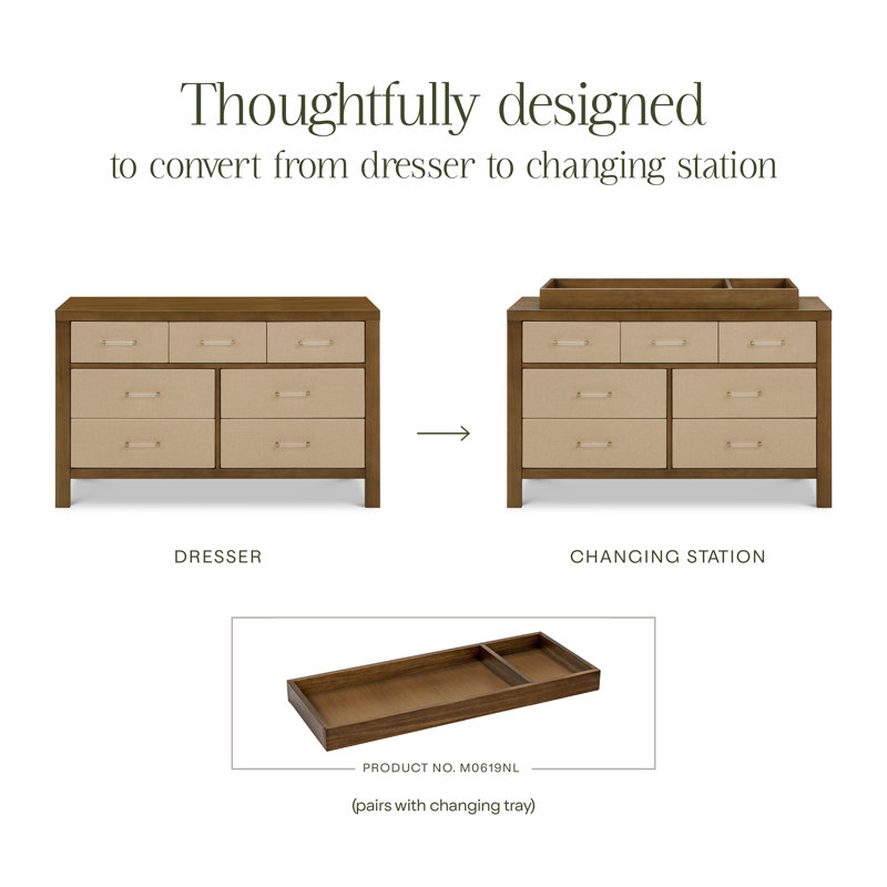 Eloise 7-Drawer Assembled Dresser, Natural Walnut/Performance Sand Eco Weave