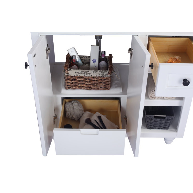 Mundy 36'' Single Bathroom Vanity with Marble Top, White, White Stripes