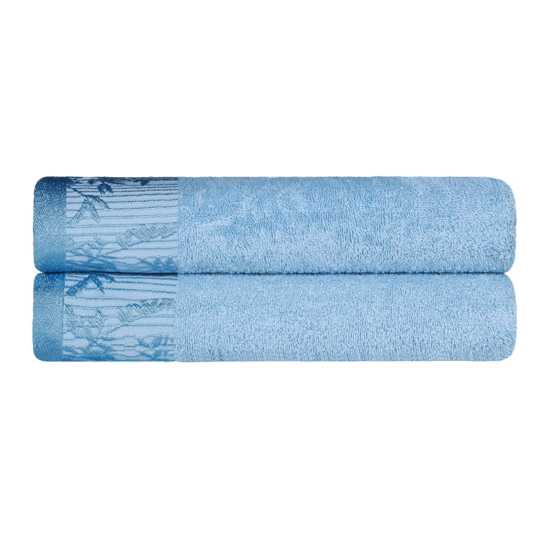 Carinna Cotton Medium Weight Floral Jacquard Border Assorted Bathroom Towel Set, Waterfall, Bath Towels - 2 Pack