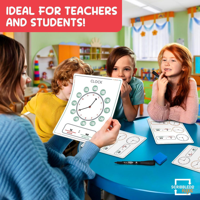 Scribbledo 10 Pack Telling Time Teaching Clock For Kids 9”x12”