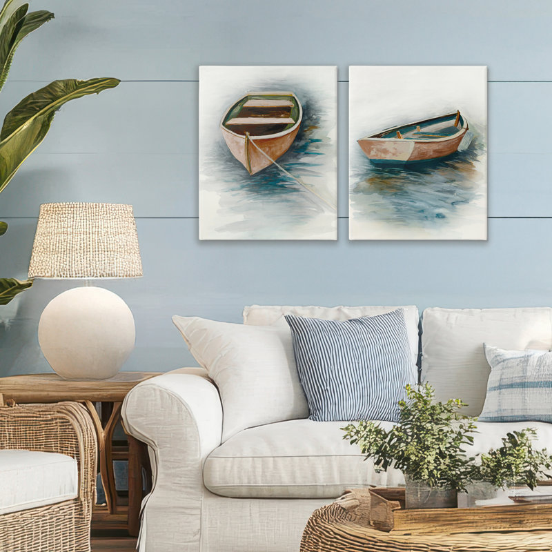 Ensemble de toile Tranquil Drifting Boat 2pc, design par Jacob Q, H 20 po x l 16 po