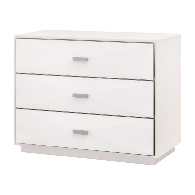 Cream Faux Shagreen 3-Drawer Transitional Nightstand