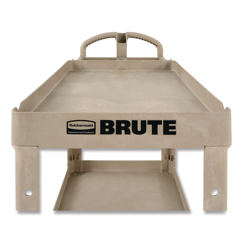 Beige Heavy-Duty 2-Shelf Utility Cart with Lipped Shelves