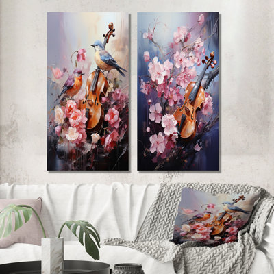 Violin And Nature Harmonic Hues - Music Canvas Wall Art Set Of 2