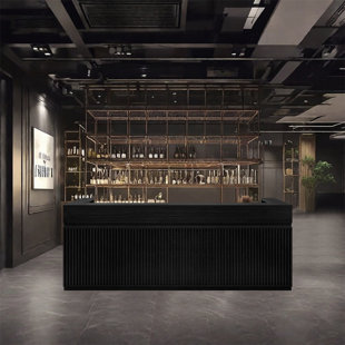 Bar Counter Front Desk with Dual Countertops, Wine Storage, Lockable Drawers, and Cabinet Storage