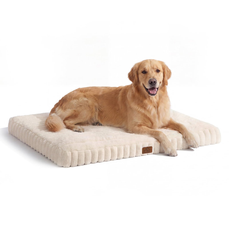 Cream White XL Crate Dog Mattress 104 x 68 x 10 cm, Soft Warm Flannel Pet Bed with Removable Washable Cover, Waterproof Inner Lining, Calming Dog Cushion with Anti‑Slip Base