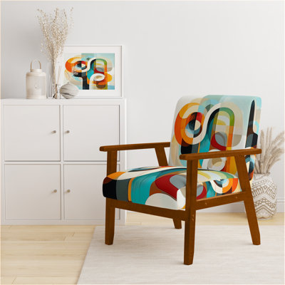 Abstract Modern Shapes Upholstered Chair - Midcentury Motion Geometry Flow I Arm Chair