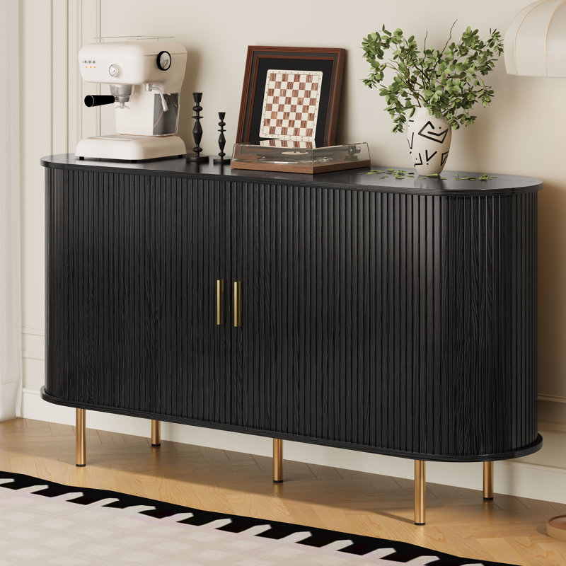 Armoire de rangement 55 po avec portes coulissantes et tablettes réglables, 15.75"D x 55.09"W x 29.53"H, Black