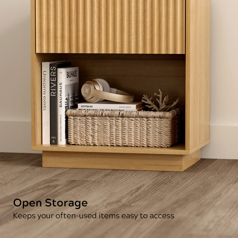 Wooden Nightstand With 1 Drawer & Open Cubby - Compact Bedside Storage, Individual, Oak