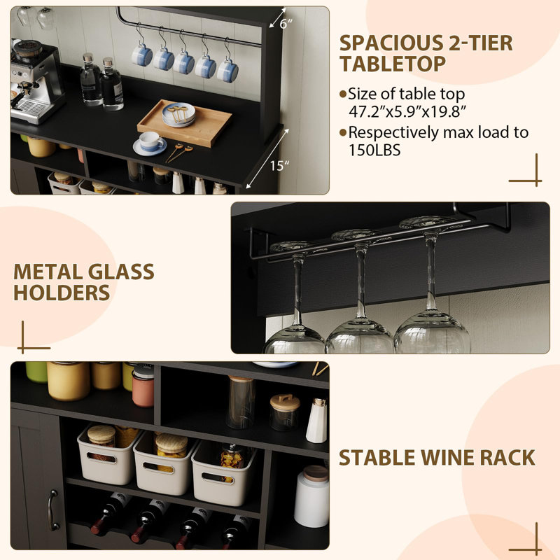 119.9cm Bar Cabinet, Black