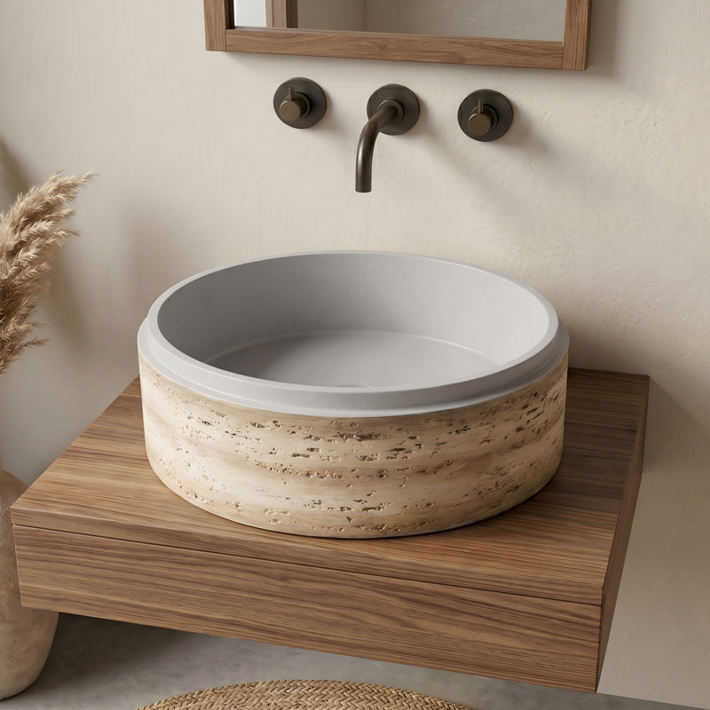 Lavabo vasque circulaire 16 "à surface solide avec texture de roches sédimentaires à deux tons