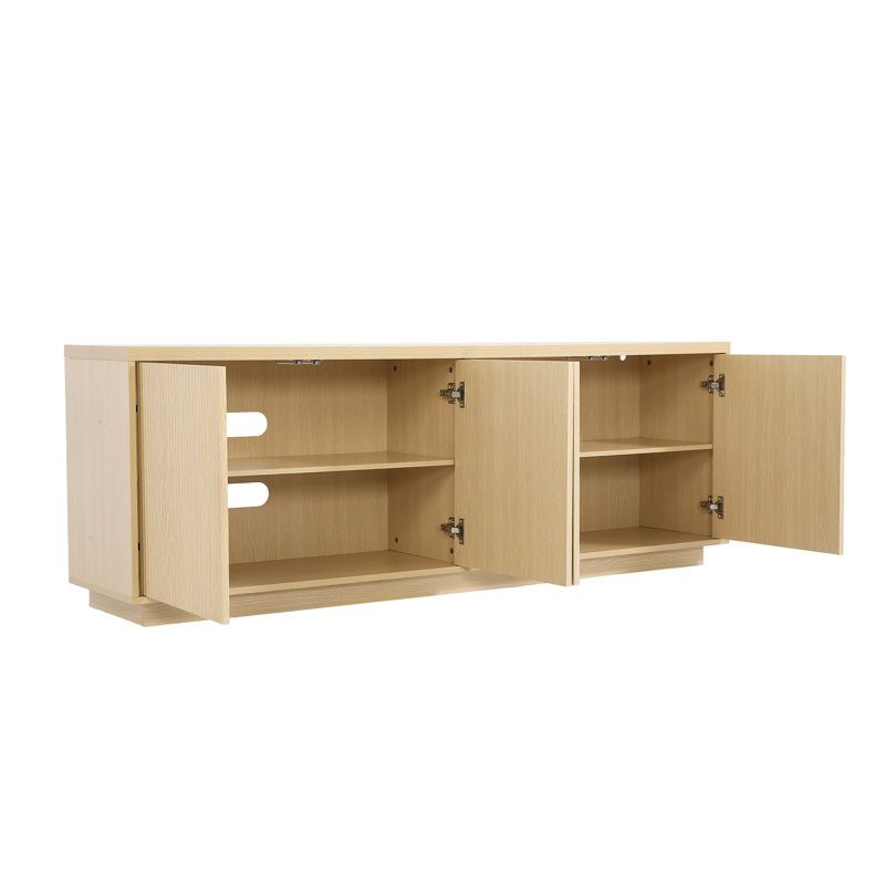 Spacious 4-Door TV Stand for 75-Inch TV – Mid-Century Style with Fluted Fronts and Easy Cord Management, OAK