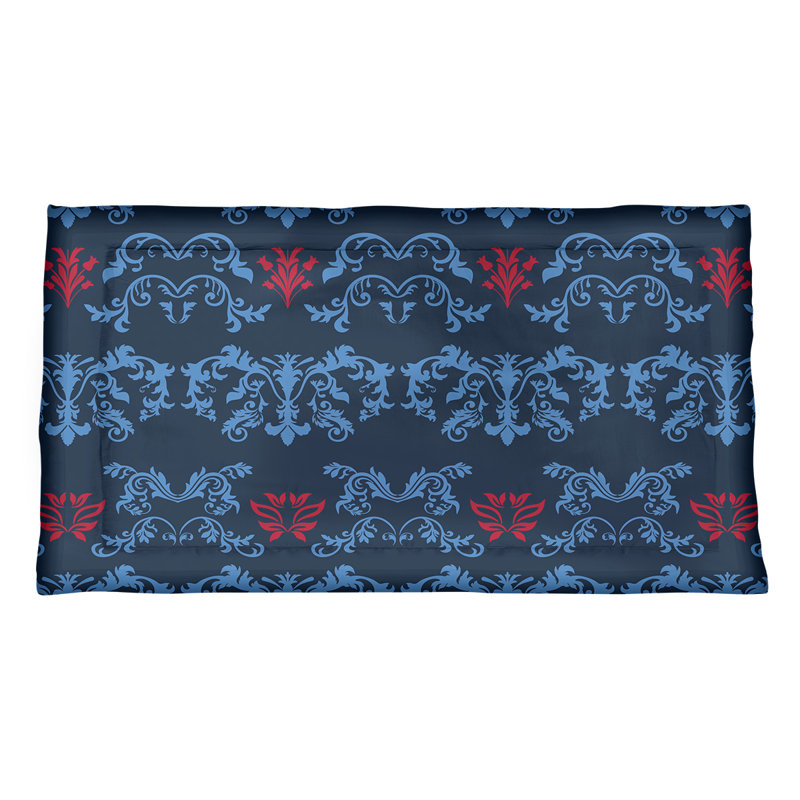 Football Baroque Pattern Pillow Sham, Standard, Microfiber, Navy Blue/Blue/Red