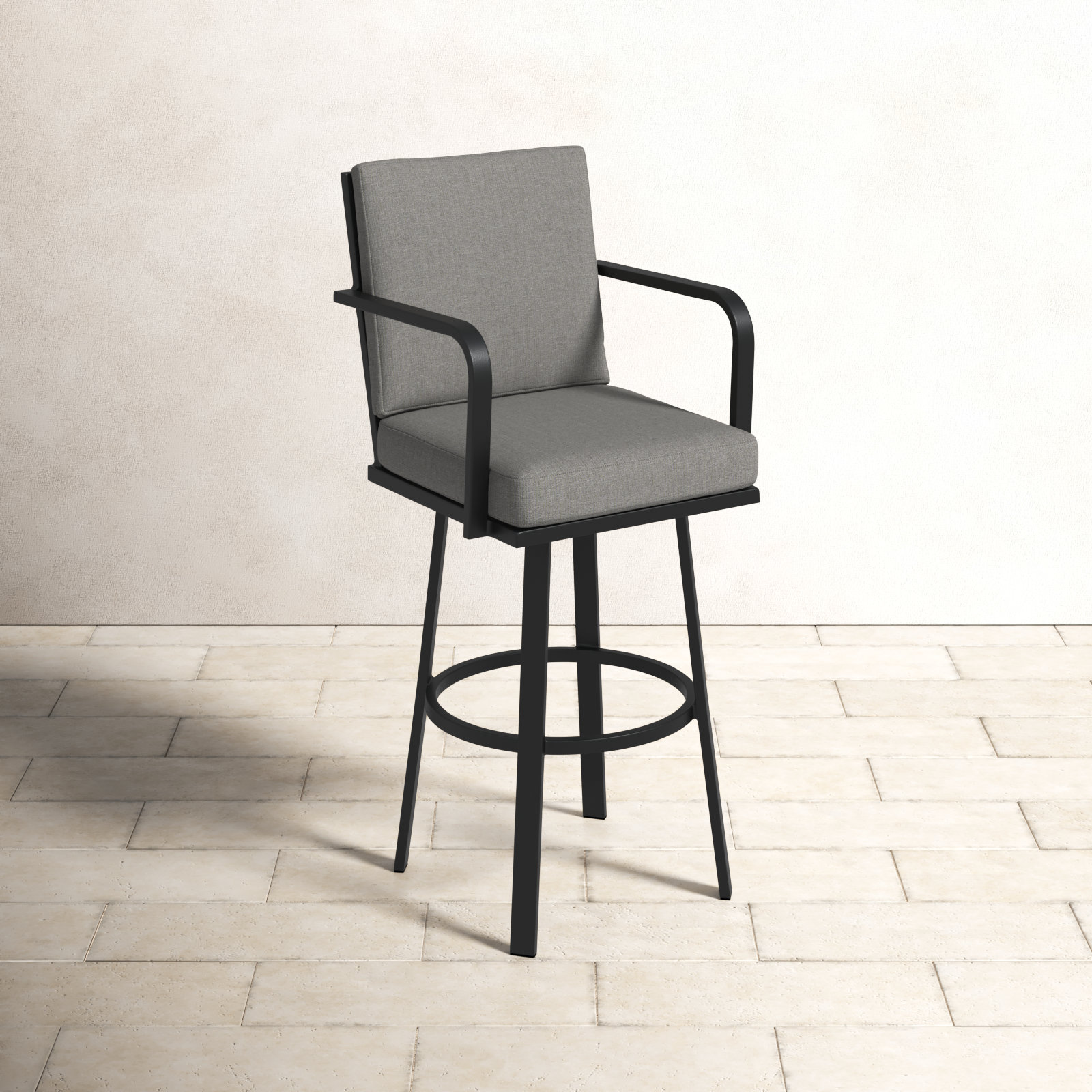 Cemalettin 45'' Aluminum Outdoor Bar Stool with Cushion, Gray, Black, 26"