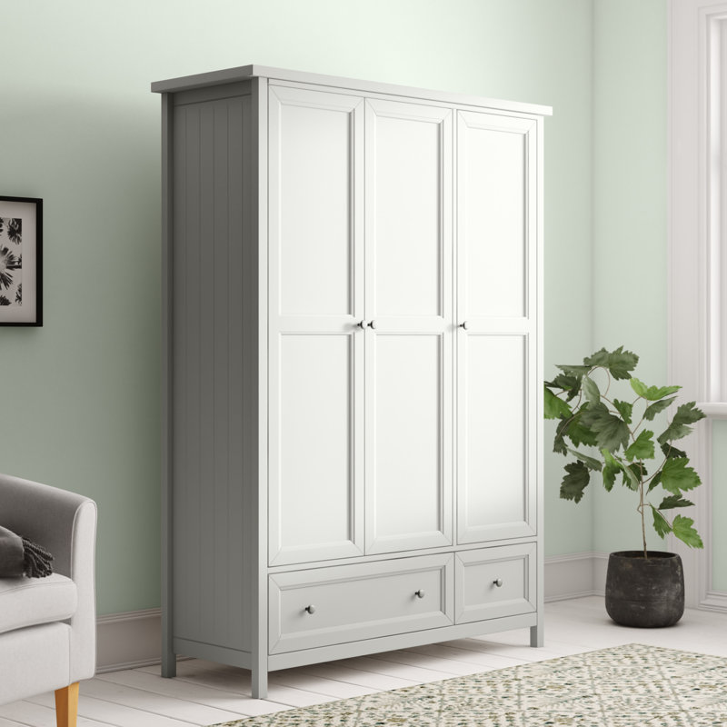 Jarin 3 Door Wardrobe, 190cm H x 141cm W x 55cm D, Lacquered Grey