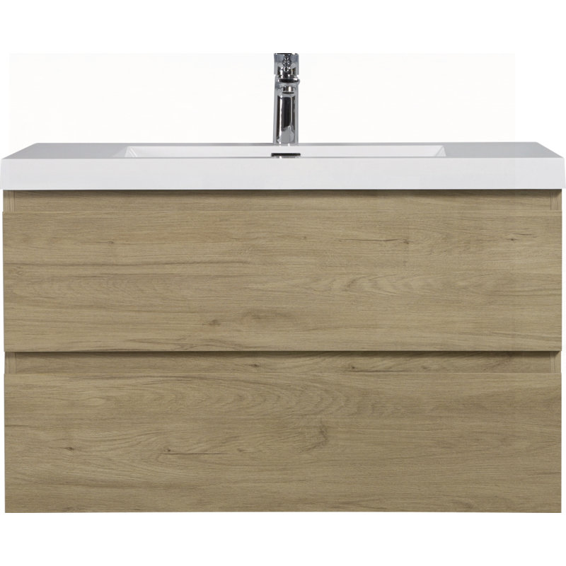 Meuble-lavabo flottant avec lavabo, armoire de rangement murale moderne avec lavabo à surface solide et tiroirs à fermeture en douceur
