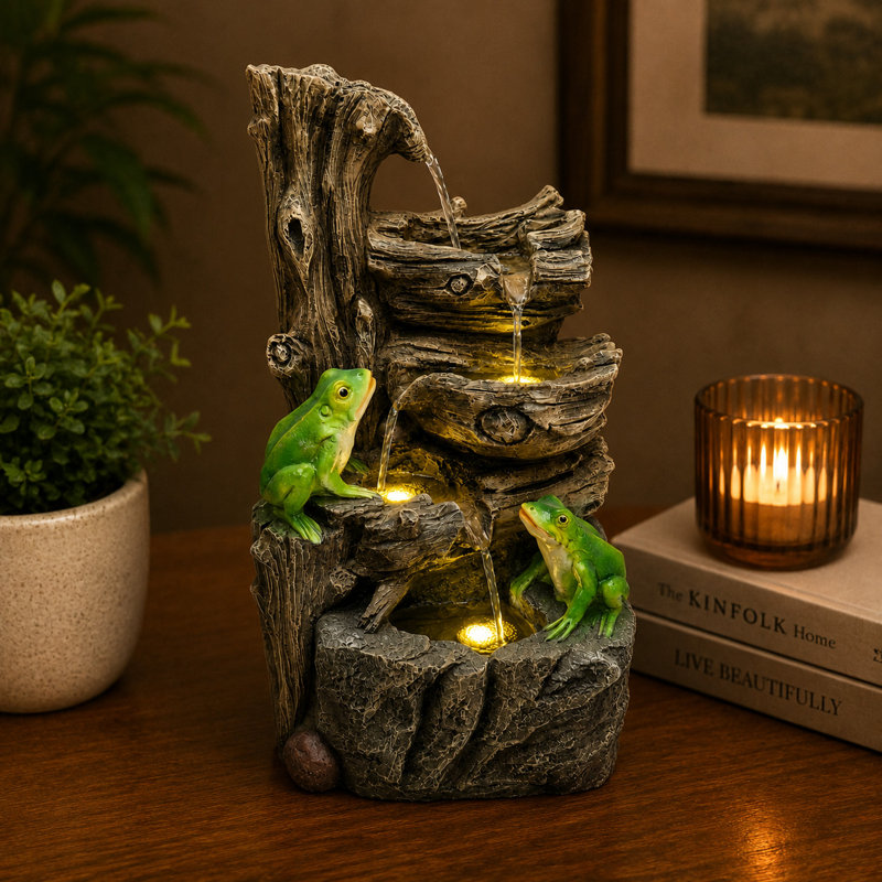 Fontaine à cascade à niveaux avec tronc d'arbre Woodland, 19 x 10 po